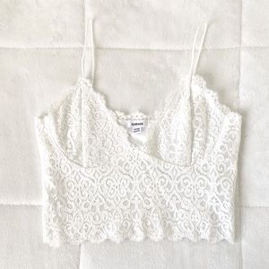 Cropped V Neck White Lace Tank Top